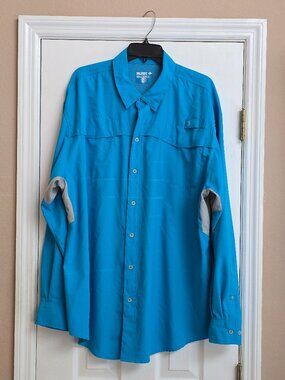 Reel Legends Performance Saltwater Vented Button Up Fishing Shirt Blue/Grey XXL